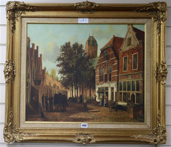 J. Kovonev, oil on panel, Flemish street scene, signed, 50 x 60cm